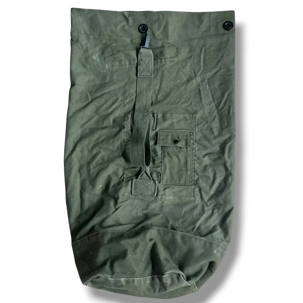 Vintage US Military Duffle Bag Olive Drab Canvas Sea Bag Jensen CH 1970s Vietnam